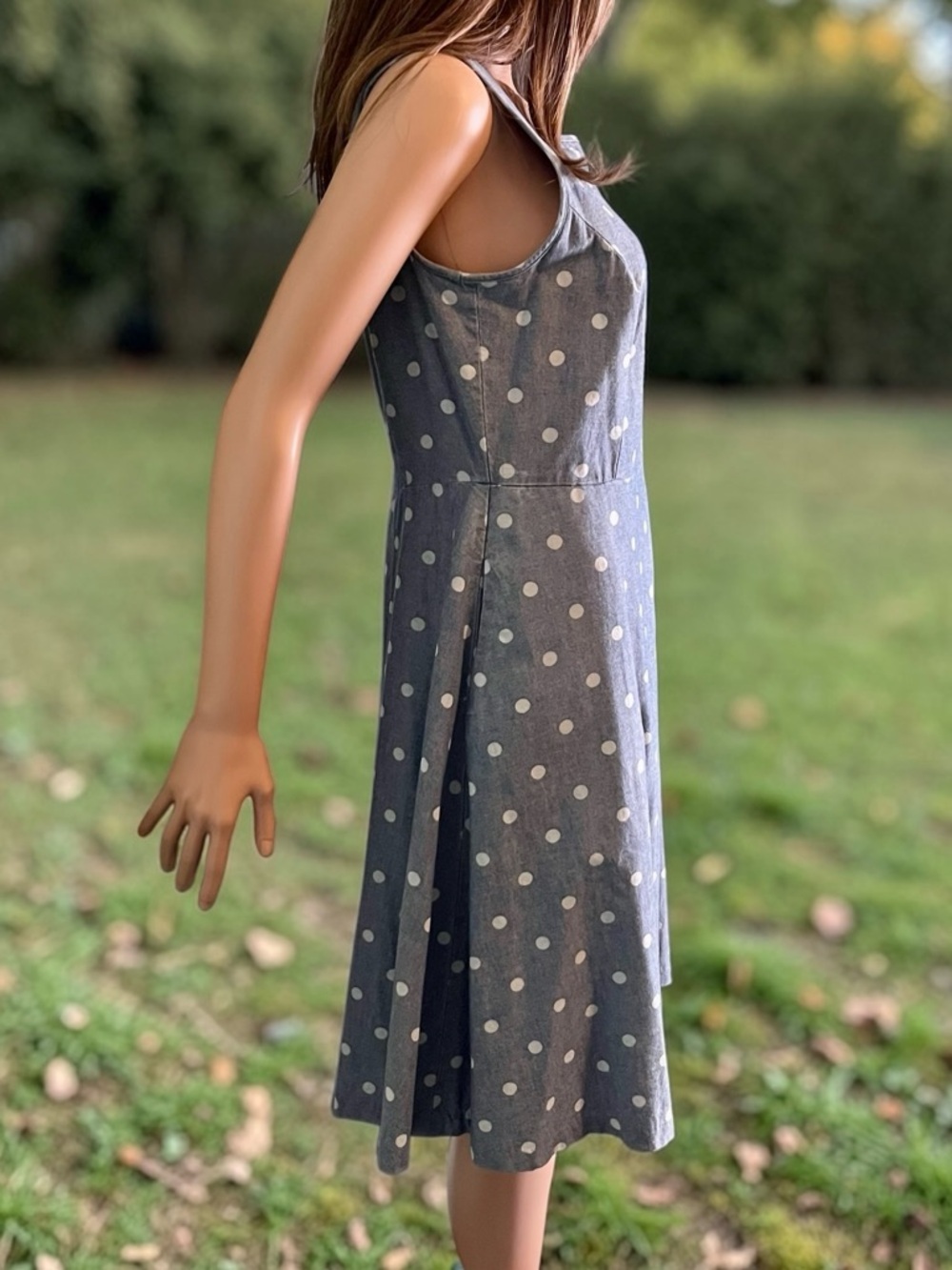 Talbots Petites 10P Polka Dot Cotton Dress Blue A-Line Pockets - Picture 4 of 8